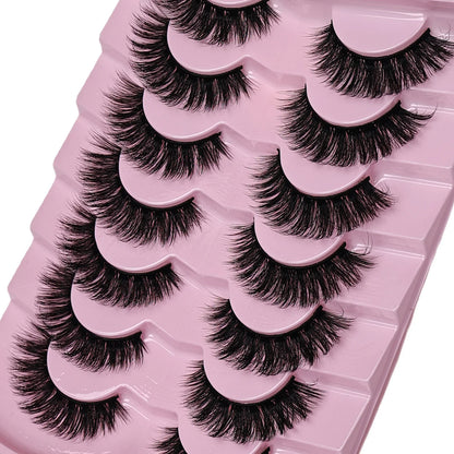 7 Pairs Thick Black False Eyelashes Handmade Full Strip Synthetic Lashes