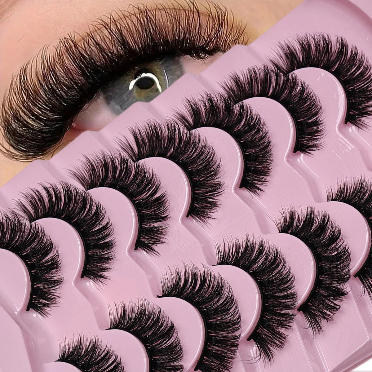 7 Pairs Thick Black False Eyelashes Handmade Full Strip Synthetic Lashes