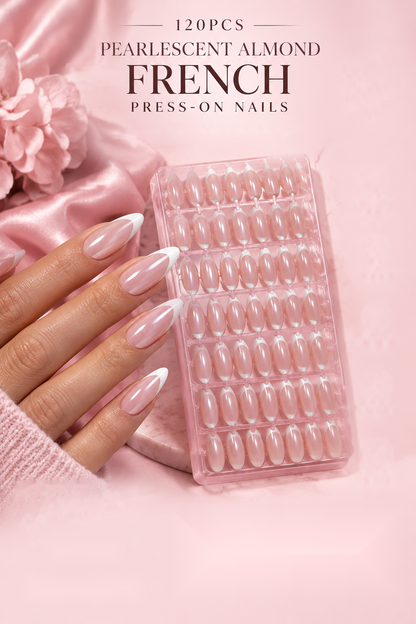120Pcs Pearlescent Almond French Press-On Nails