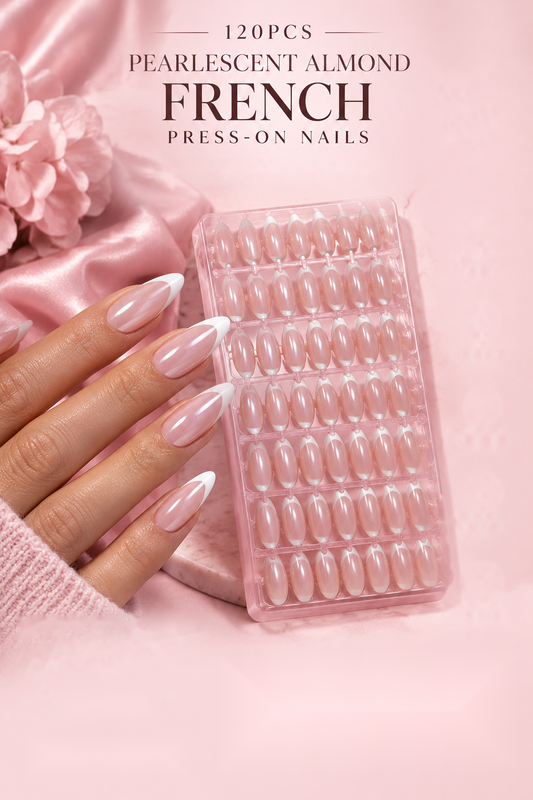 120Pcs Pearlescent Almond French Press-On Nails